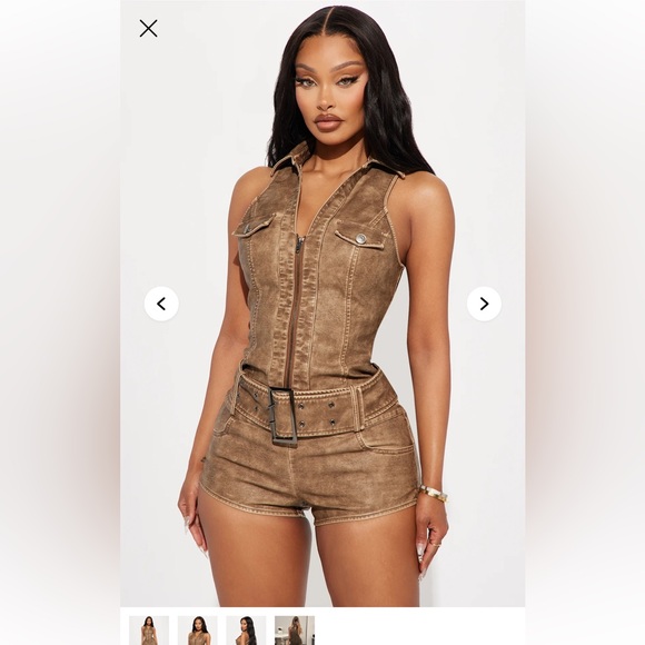 Feeling Jaded Washed Faux Leather Romper with Belt size Large - Picture 6 of 16